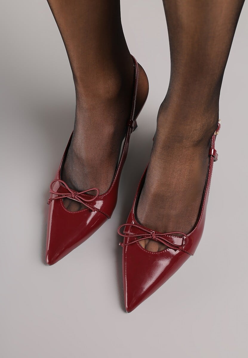 Bordowe Sandały Vices w Stylu Czółenek z Lakierowanym Połyskiem i Kokardką Terozia