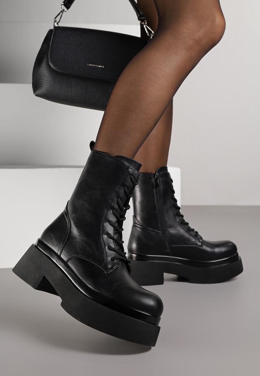 Czarne Botki Workery na Platformie Tusella