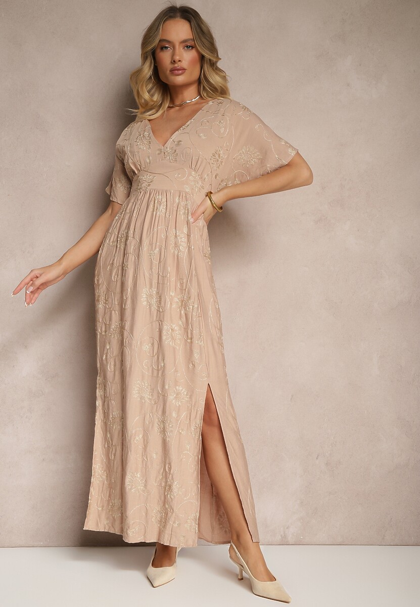 Czarna Sukienka z Wiskozy Ozdobiona Haftem i Metaliczną Nicią Ivelvesa