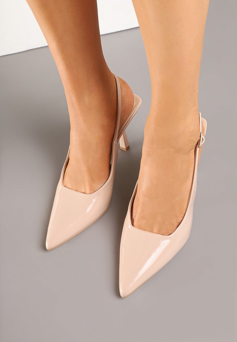 Beżowe Sandały Lakierowane na Szpilce Typu Slingback Orreme