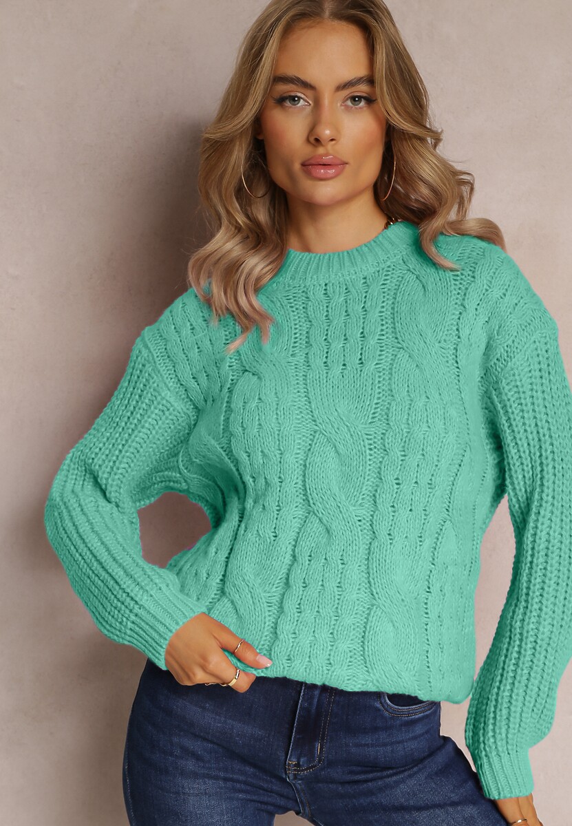 Zielony Sweter o Klasycznym Fasonie z Modnym Splotem Siloma