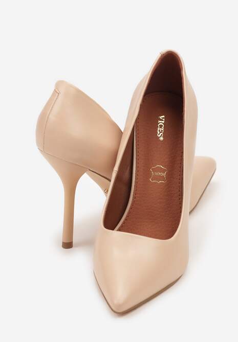 Beżowe Szpilki Vices z Wkładką ze Skóry Naturalnej Mivika