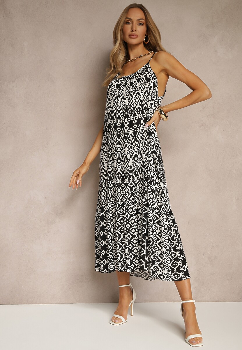 Niebieska Bawełniana Sukienka w Geometryczny Wzór Koloniela