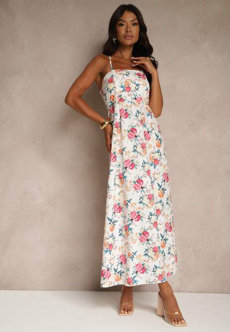 Różowa Rozkloszowana Sukienka z Wiskozą w Kwiatowy Wzór Nalivie