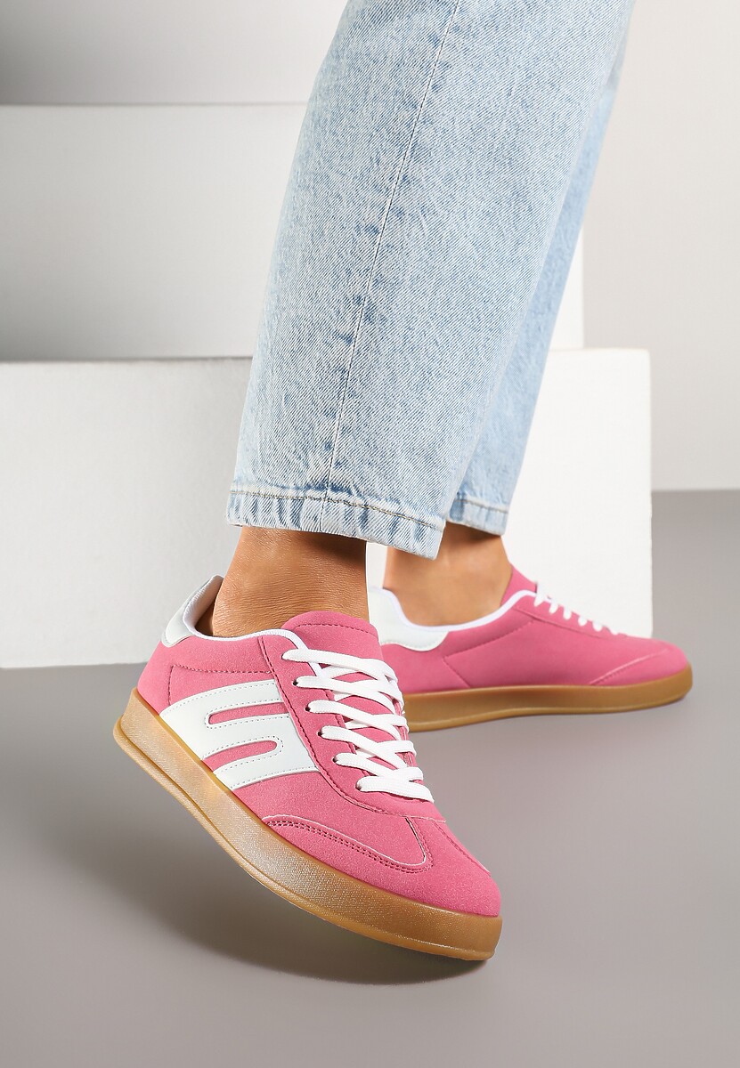 Ciemnoróżowe Sneakersy Kultowe Tenisówki Zdobione Przeszyciami Eveltewia