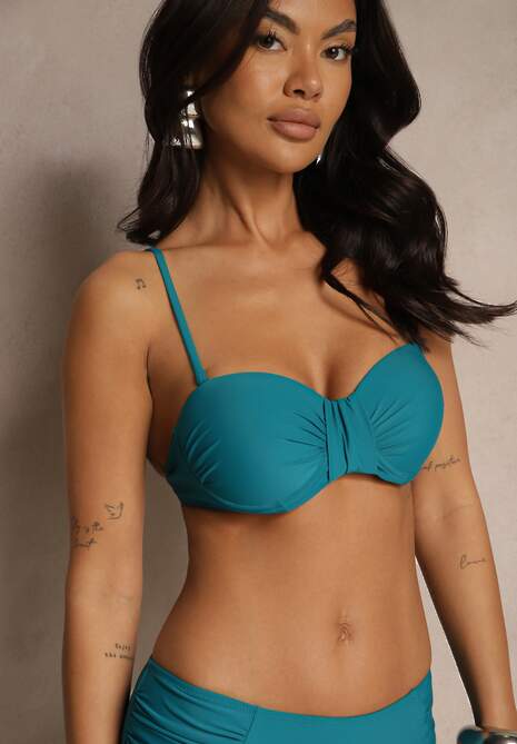 Granatowe Bikini Figi i Usztywniany Biustonosz z Marszczeniem Vintelle