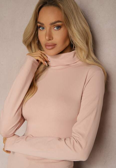 Różowa Bluzka z Bawełny z Golfem Nerisja