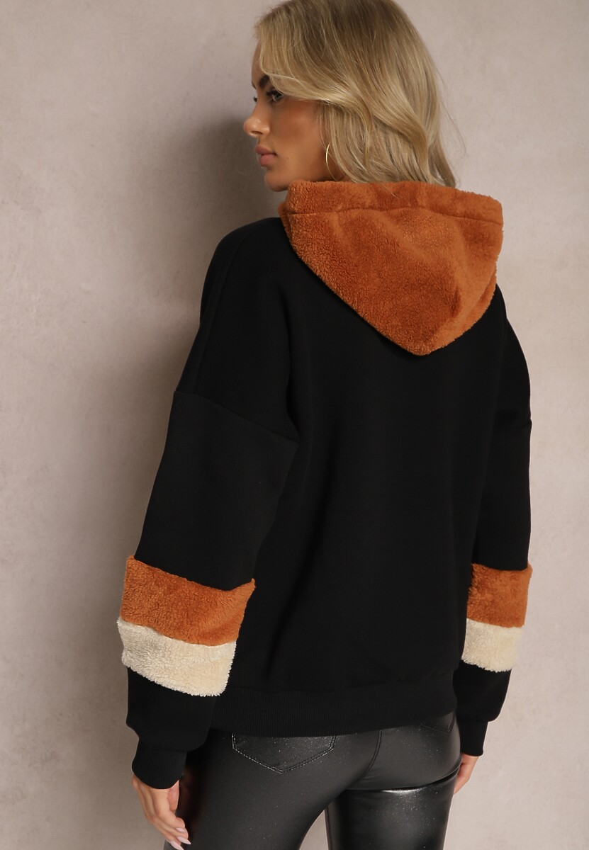 Czarna Bawełniana Bluza z Kapturem i Wstawkami z Polaru Qilin