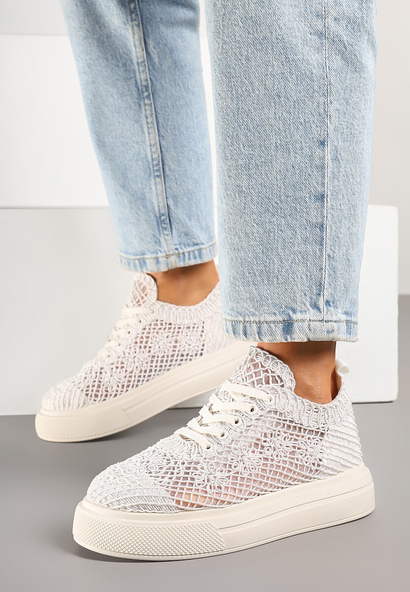 Beżowe Siateczkowe Sneakersy Typu Tenisówki Sunalie