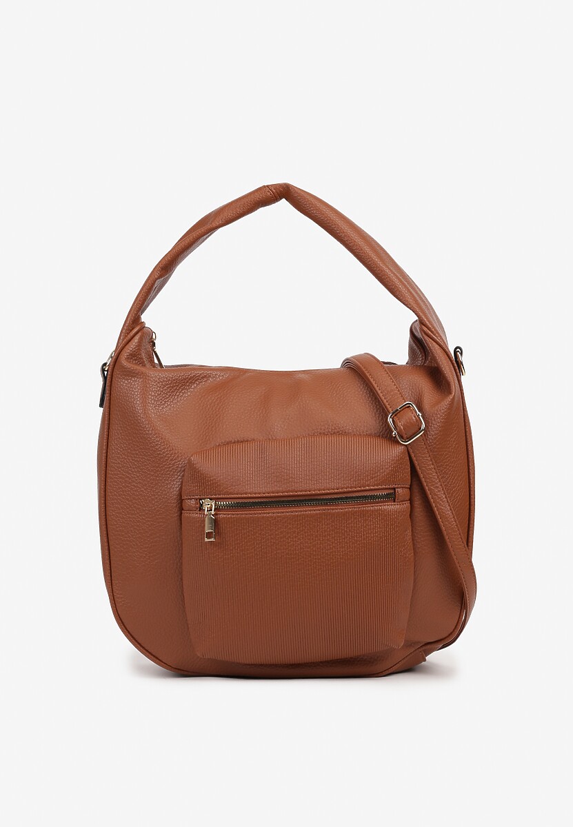 Ciemnobeżowa Torebka o Fasonie Hobo z Dodatkowym Paskiem Crossbody Mepila