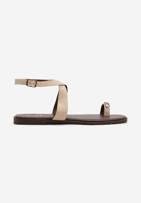 Beżowe Sandały Typu Japonki z Metalicznymi Wstawkami Frolimi