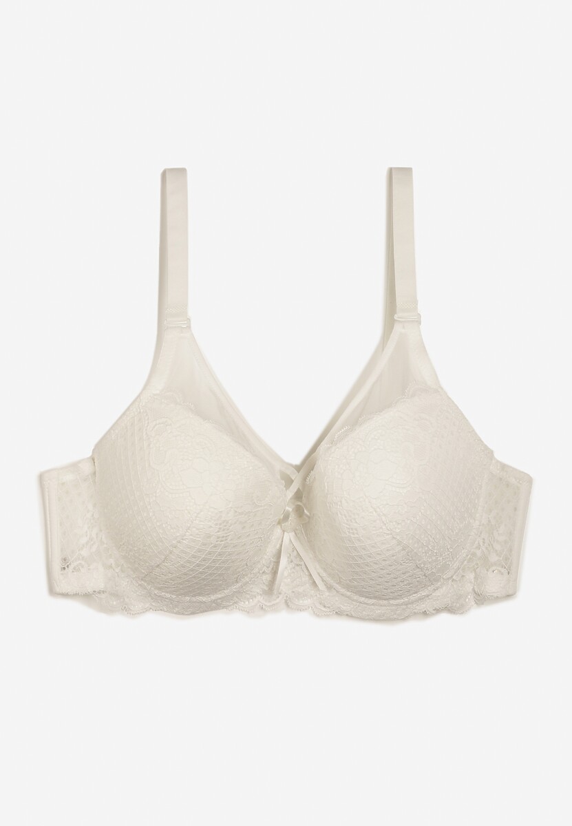 Jasnobeżowy Koronkowy Biustonosz o Fasonie Full Cup z Regulacją Ramiączek Seleia
