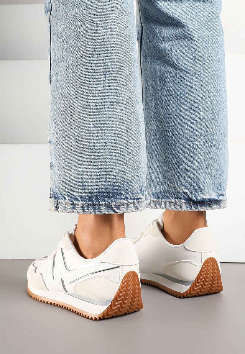 Białe Sneakersy z Geometrycznym Wzorem i Metaliczną Wstawką Zolio