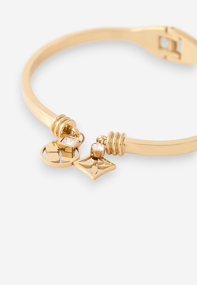 Złota Bransoletka Bangle z Cyrkoniami Geometrycznymi Aplikacjami Lunesse