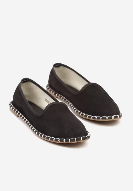 Czarne Espadryle Balerinki z Przeszyciami Firalissea