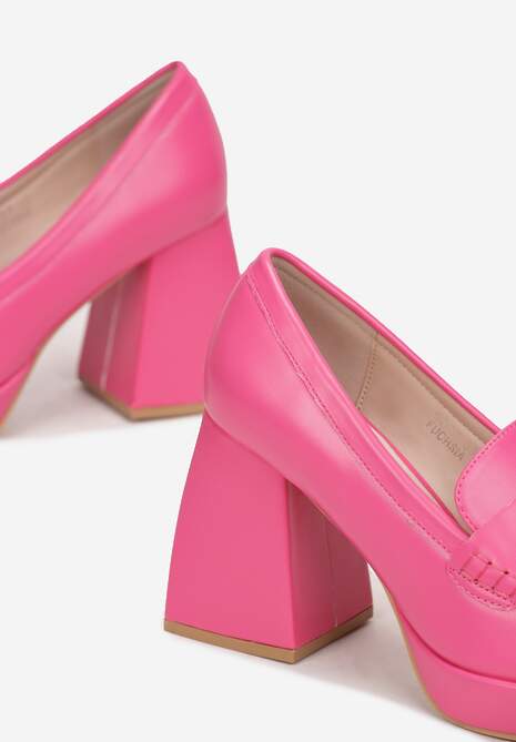 Fuksjowe Półbuty na Geometrycznym Słupku z Kwadratowym Noskiem Lanea