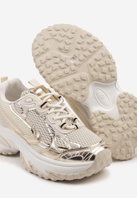 Złote Sneakersy na Platformie z Geometrycznym Wzorem Mevriane