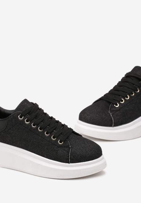 Czarne Sneakersy na Grubej Podeszwie Mivana