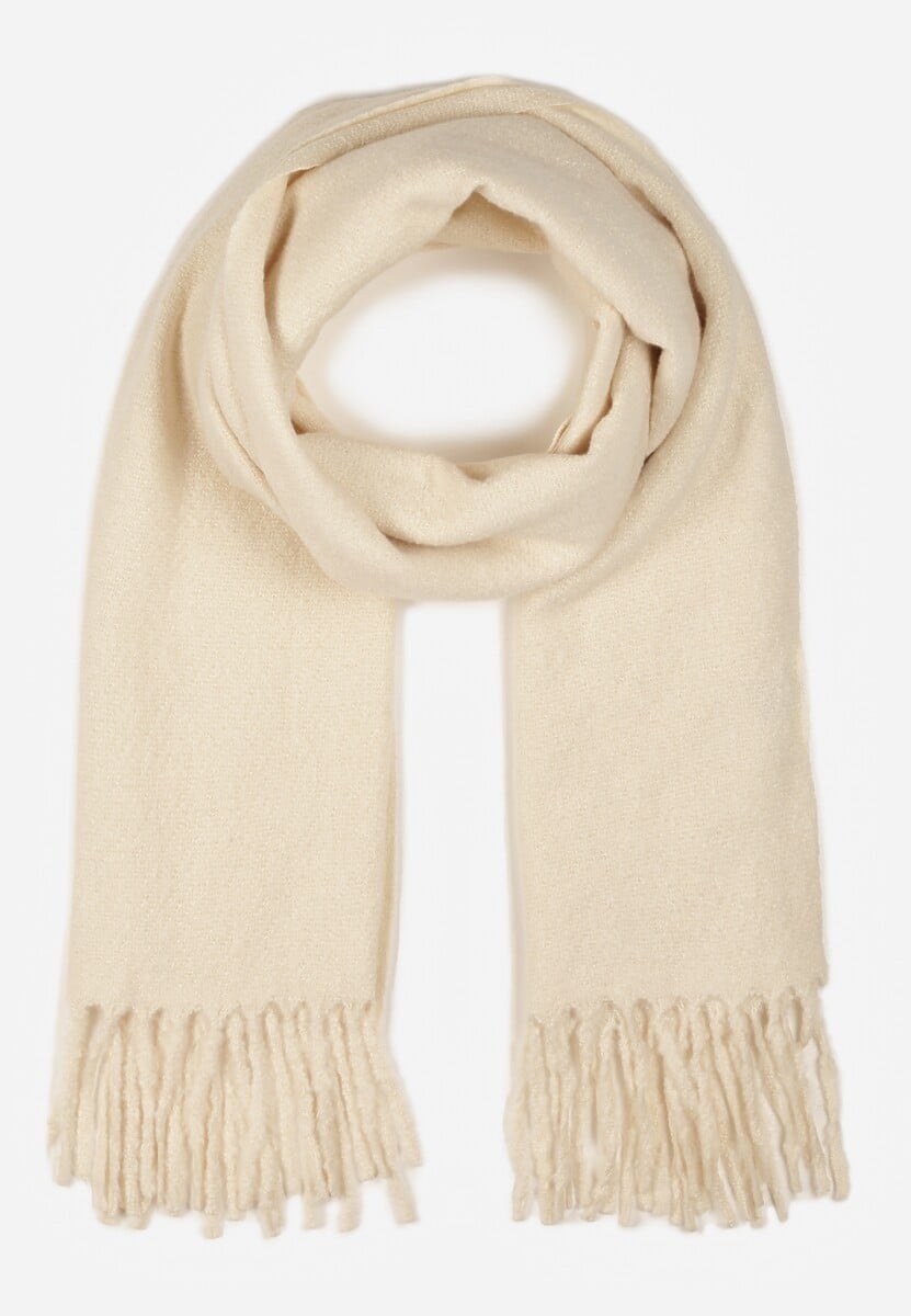 Jasnobeżowy Gładki Szalik z Frędzlami Vetimare