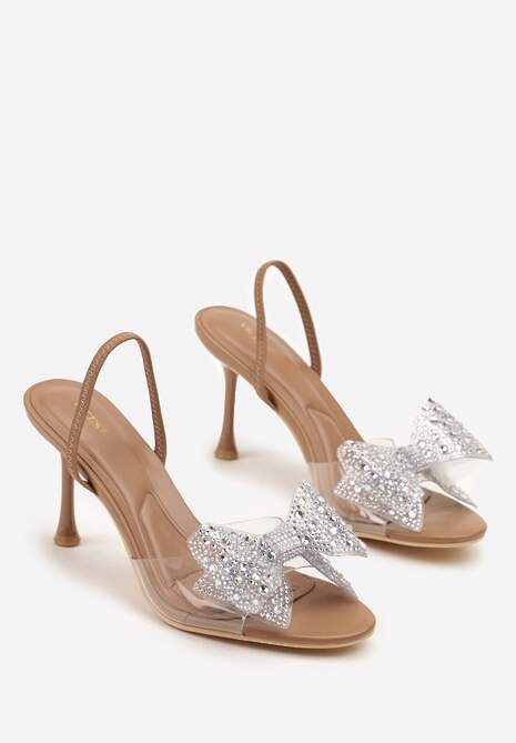 Brązowe Sandały Vices na Szpilce Ozdobione Cyrkoniową Kokardą  Fenessa