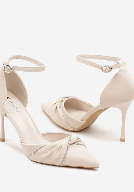 Beżowe Szpilki z Ozdobnymi Cyrkoniami Olinora