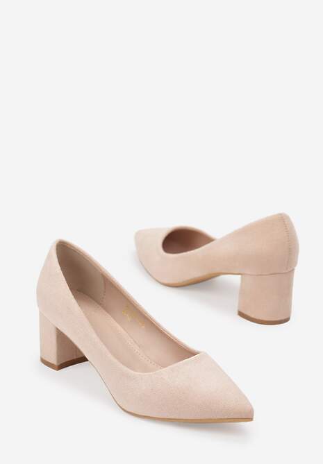 Beżowe Casualowe Czółenka na Słupku Bastien