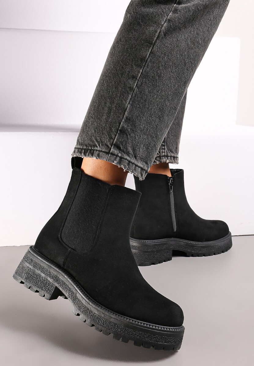 Czarne Botki Sztyblety na Platformie Nomentta