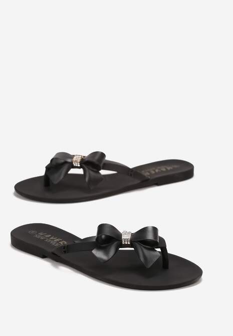 Czarne Japonki z Ozdobnym Paskiem z Kokardką Wendill