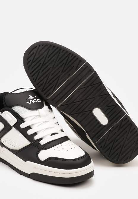 Czarno-Białe Sneakersy na Płaskiej Tłoczonej Podeszwie Vlietha