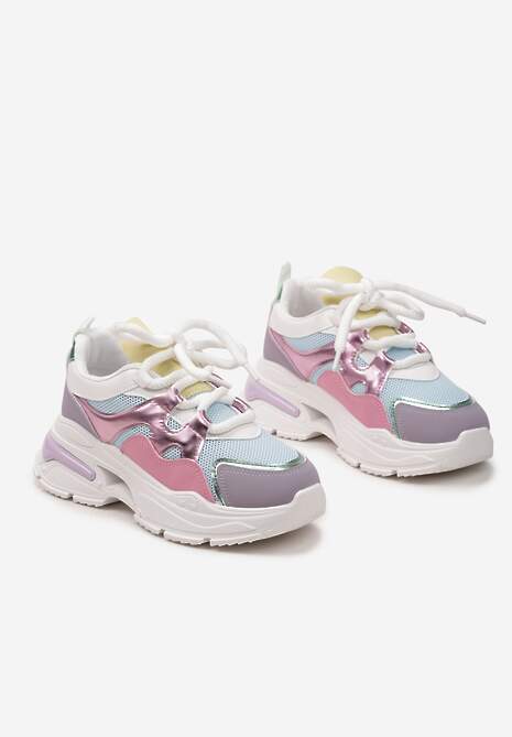 Różowo-Fioletowe Sneakersy na Platformie z Wycięciem i Grubymi Sznurówkami Bosylia