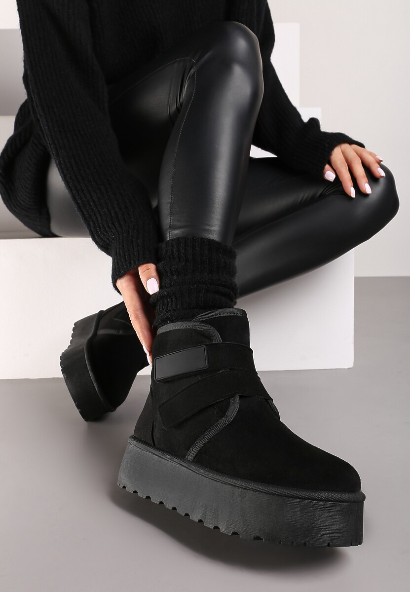 Czarne Śniegowce na Platformie z Zapięciem na Rzep Tarimelle