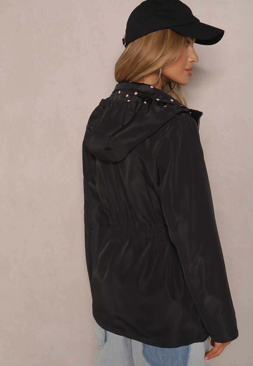 Czarna Kurtka Parka o Dwustronnym Kroju z Kapturem i Ściągaczem Tillionne