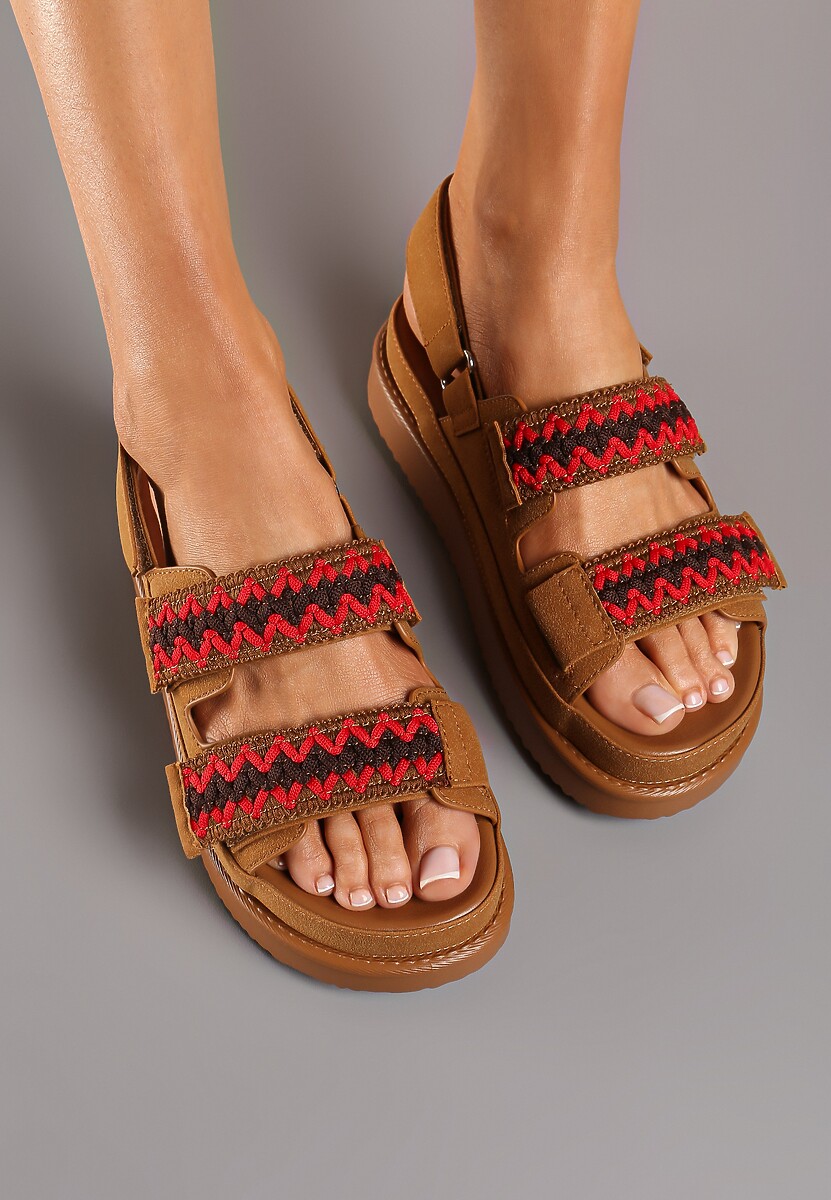 Brązowe Sandały na Platformie Zapinane na Rzepy Nleira