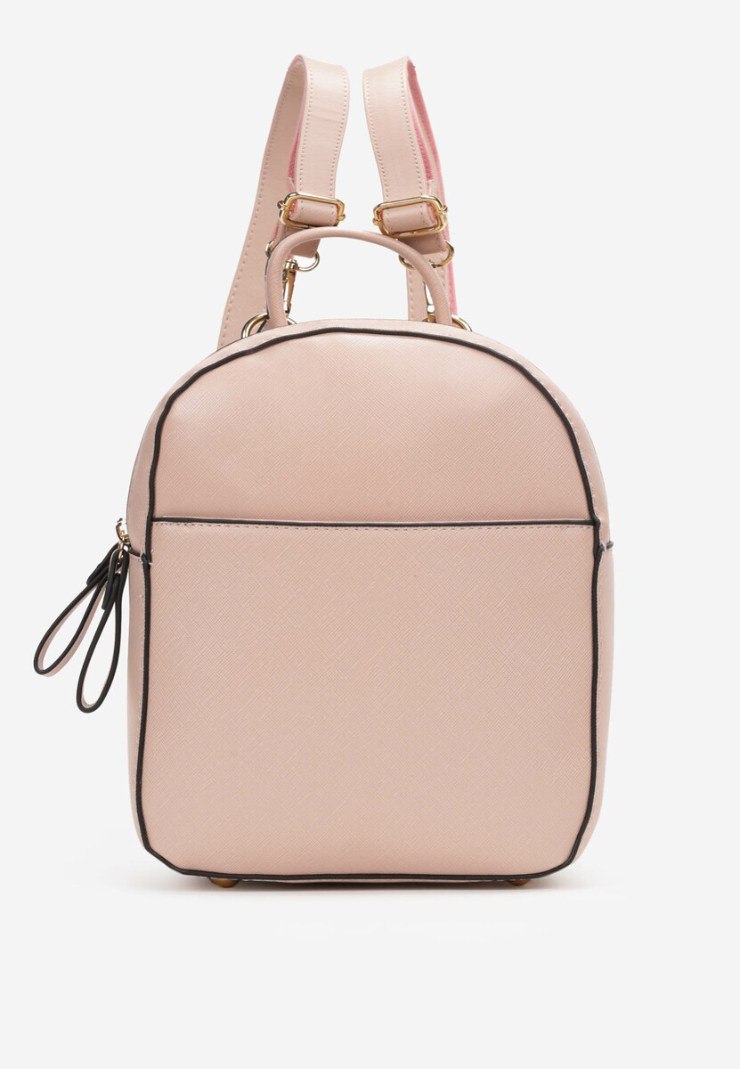 Beżowy Dwukomorowy Plecak z Imitacji Skóry Kinosa