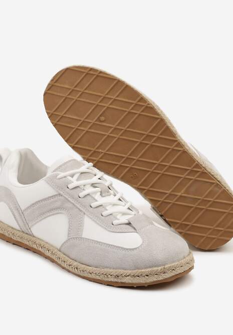 Biało-Szare Sneakersy Kultowe Tenisówki z Podeszwą Zdobioną Plecionką Zarorella