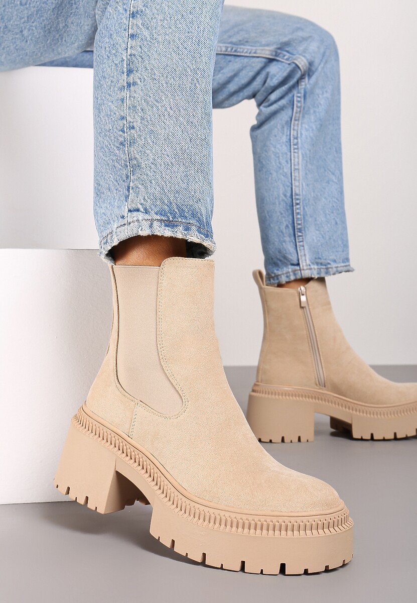 Czarne Botki na Słupku i Platformie Sztyblety Grunge z Elastyczną Cholewką Lericea