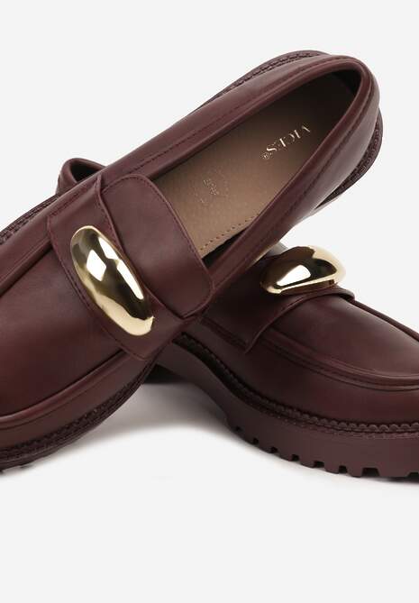 Bordowe Mokasyny Vices z Wkładką ze Skóry Naturalnej z Metaliczną Aplikacją Fergia