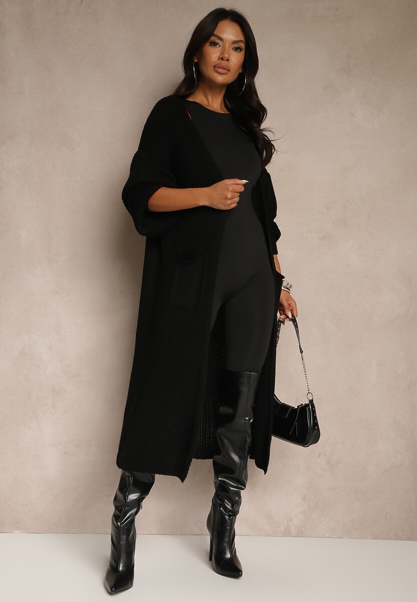 Czarny Długi Kardigan Oversize Angellona