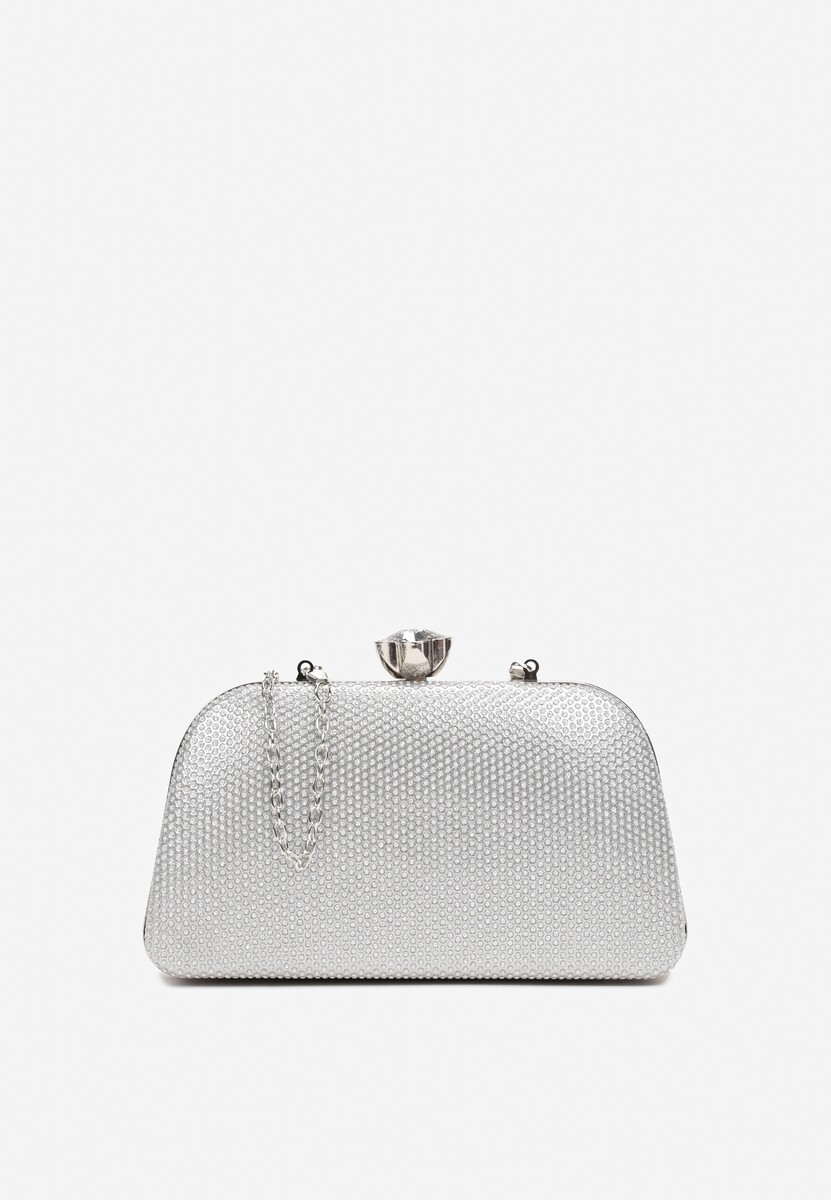 Srebrna Torebka Kopertówka z Brokatem na Zatrzask z Cyrkoniami Maleta
