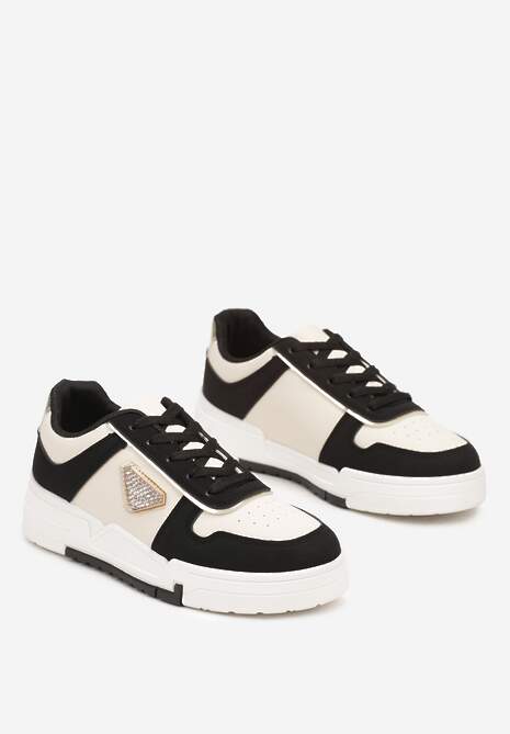 Czarne Sneakersy na Platformie z Cyrkoniową Aplikacją Rexania