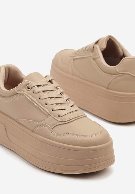 Ciemnobeżowe Sneakersy na Platformie Ozdobionej Tłoczeniem Vaiviera