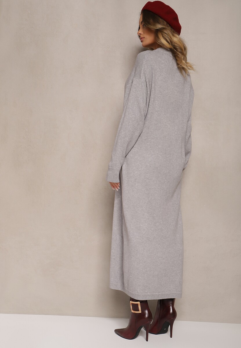 Szara Pudełkowa Sukienka z Dzianiny z Wiskozą Maziala