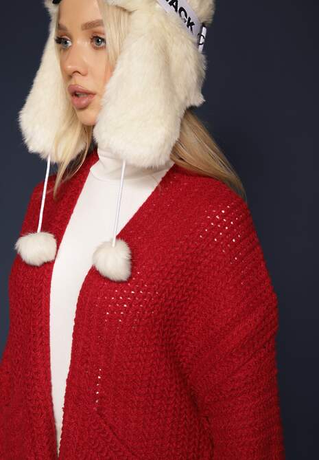 Bordowy Kardigan Bez Zapięć Zdobiony Luźnym Splotem i Wsuwanymi Kieszeniami Calineth