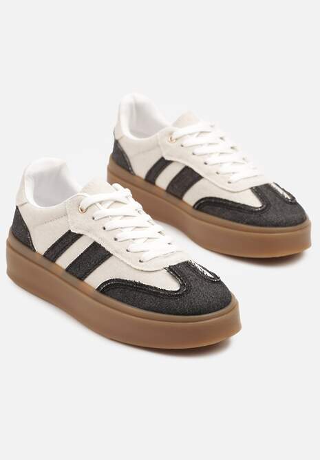 Czarno-Beżowe Sneakersy Tenisówki na Kauczukowej Podeszwie Ardisora
