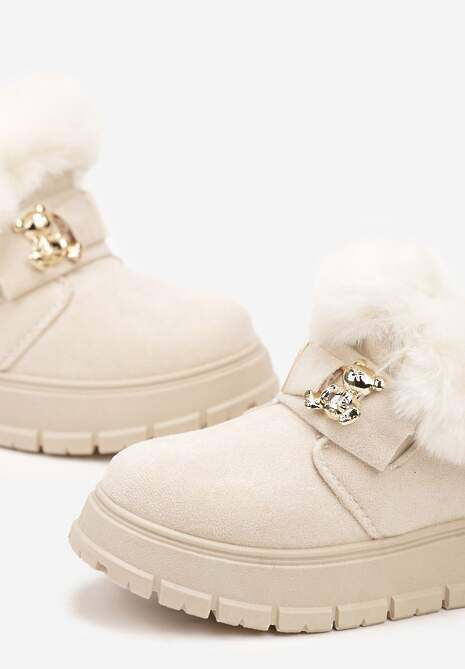 Beżowe Śniegowce na Platformie z Metaliczną Aplikacją i Klamrą Izareth