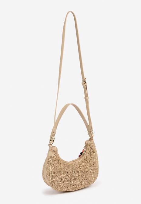 Beżowa Torebka Bagietka Ozdobiona Koralikami Baleris