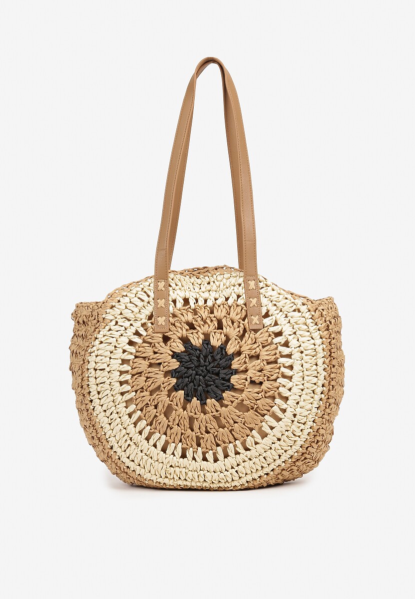 Zielono-Beżowa Pleciona Torebka w Stylu Boho Ulofina