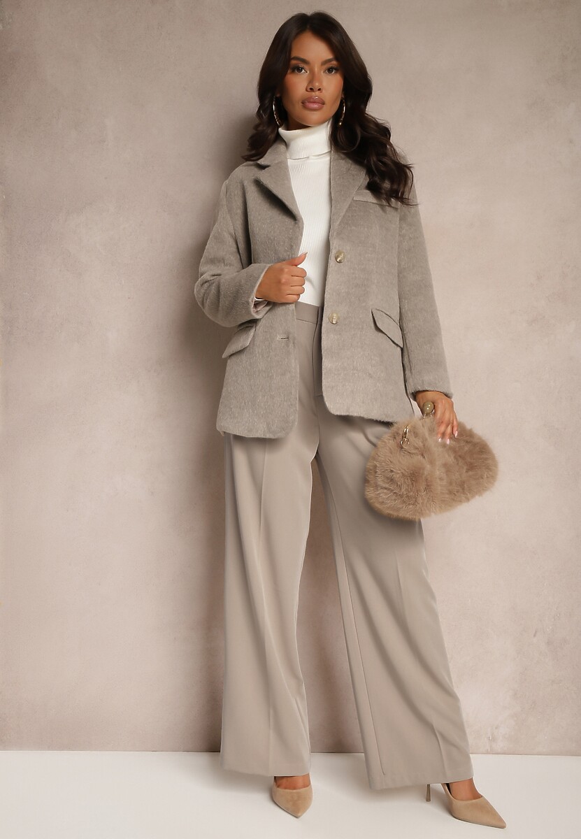 Beżowy Płaszcz Marynarka o Jednorzędowym Kroju Avalenta