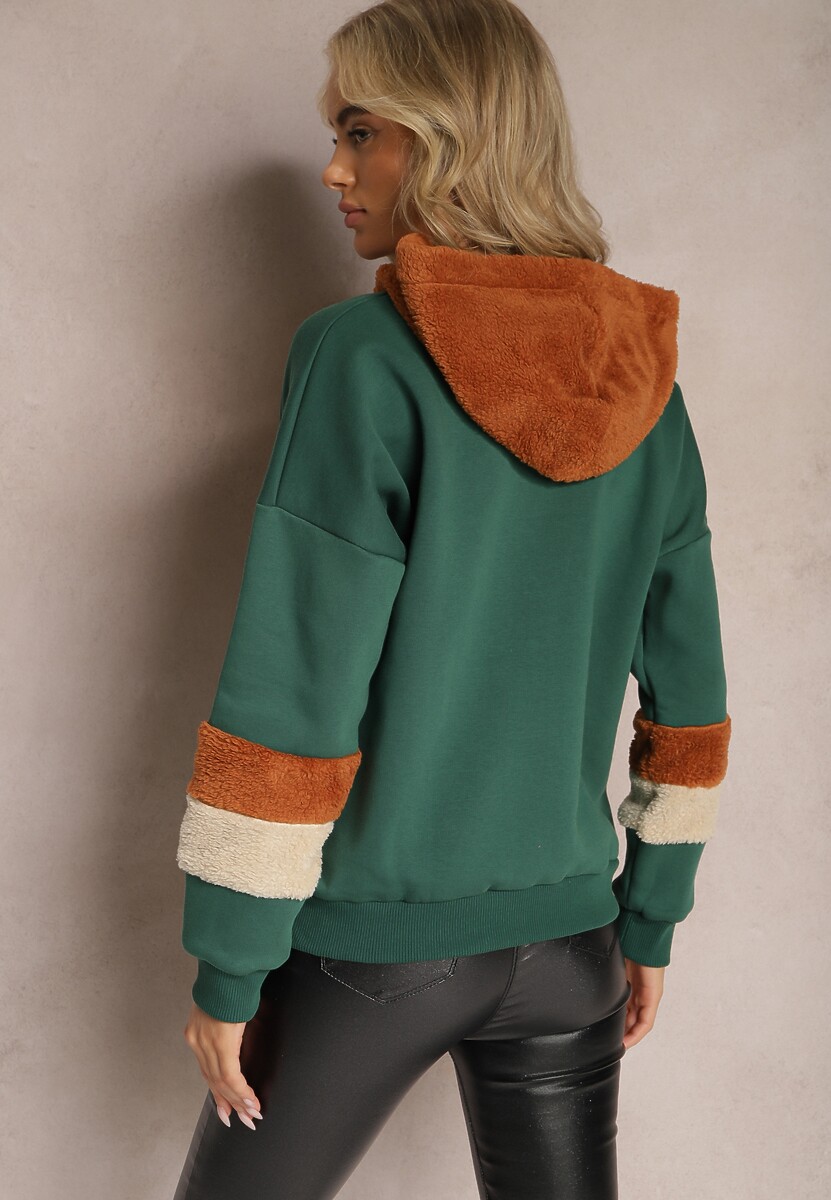 Zielona Bawełniana Bluza z Kapturem i Wstawkami z Polaru Qilin