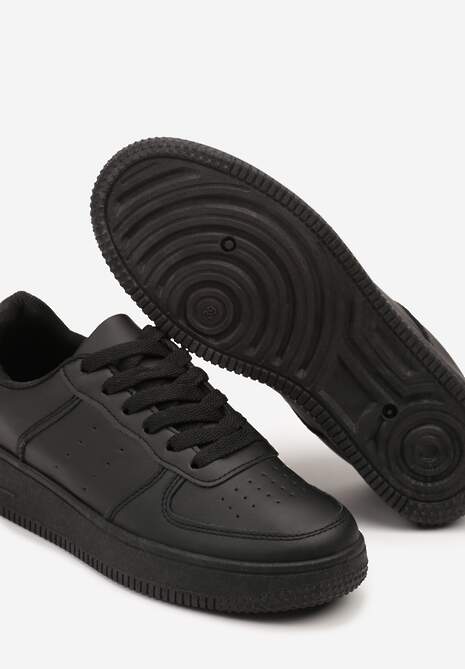 Czarne Sneakersy Sznurowane na Grubej Podeszwie Taleith